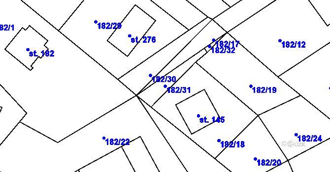Parcela st. 182/31 v KÚ Poděbaby, Katastrální mapa