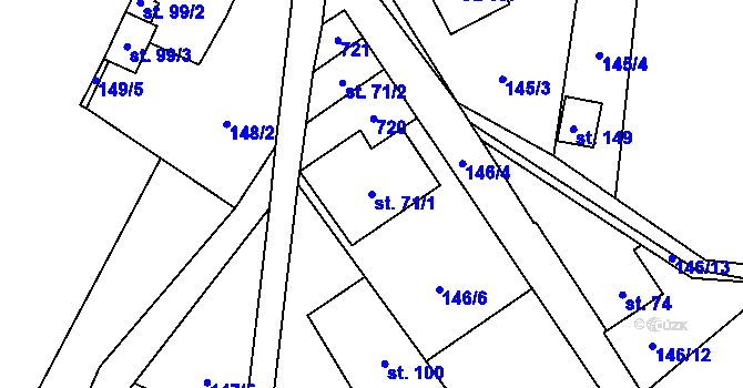 Parcela st. 71/1 v KÚ Poděbaby, Katastrální mapa