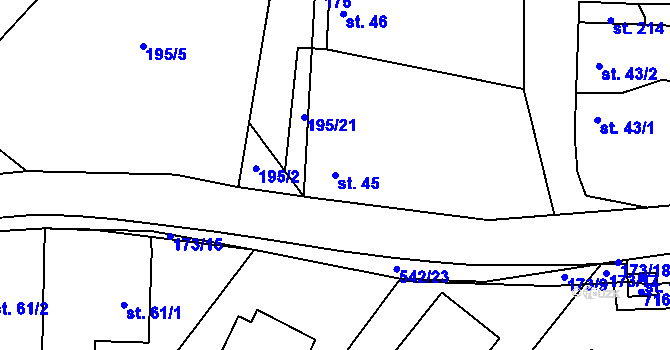 Parcela st. 45 v KÚ Poděbaby, Katastrální mapa
