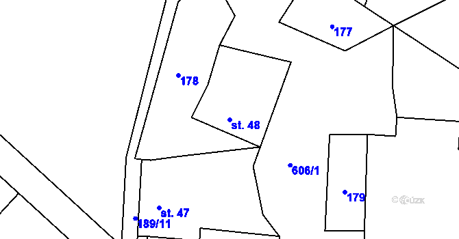 Parcela st. 48 v KÚ Poděbaby, Katastrální mapa