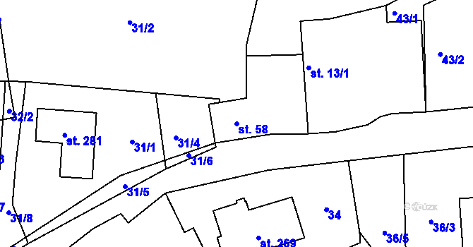 Parcela st. 58 v KÚ Poděbaby, Katastrální mapa