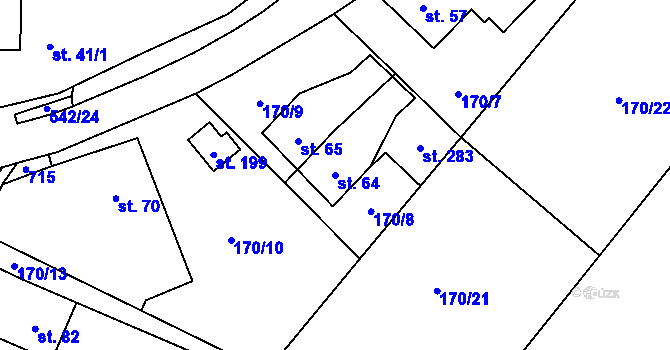 Parcela st. 64 v KÚ Poděbaby, Katastrální mapa