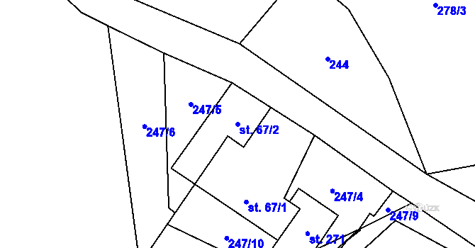 Parcela st. 67/2 v KÚ Poděbaby, Katastrální mapa