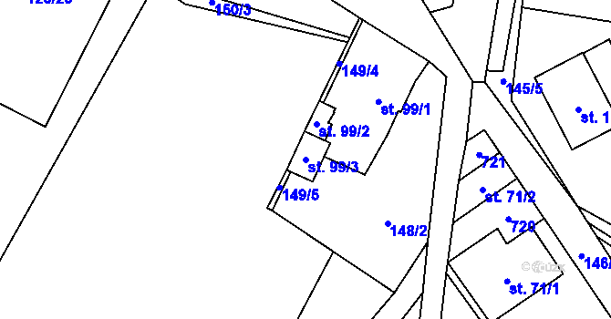 Parcela st. 99/3 v KÚ Poděbaby, Katastrální mapa