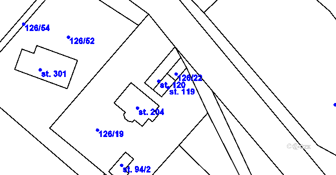 Parcela st. 119 v KÚ Poděbaby, Katastrální mapa