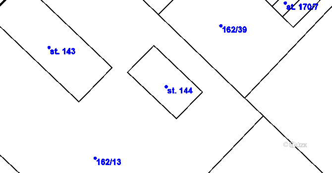 Parcela st. 144 v KÚ Poděbaby, Katastrální mapa
