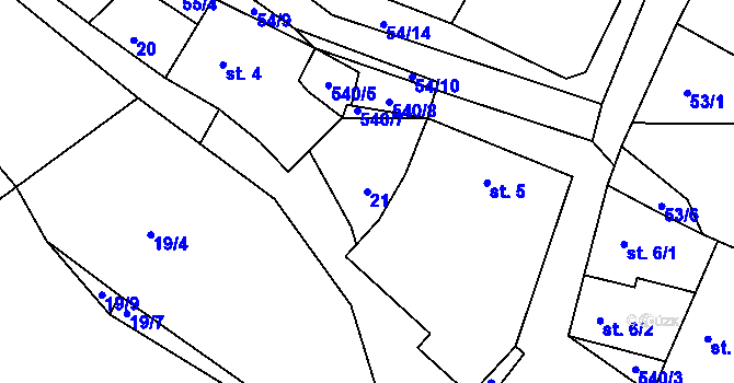 Parcela st. 21 v KÚ Poděbaby, Katastrální mapa