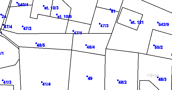 Parcela st. 48/4 v KÚ Poděbaby, Katastrální mapa