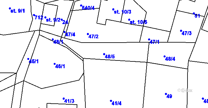 Parcela st. 48/5 v KÚ Poděbaby, Katastrální mapa