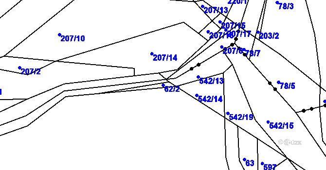 Parcela st. 62/2 v KÚ Poděbaby, Katastrální mapa