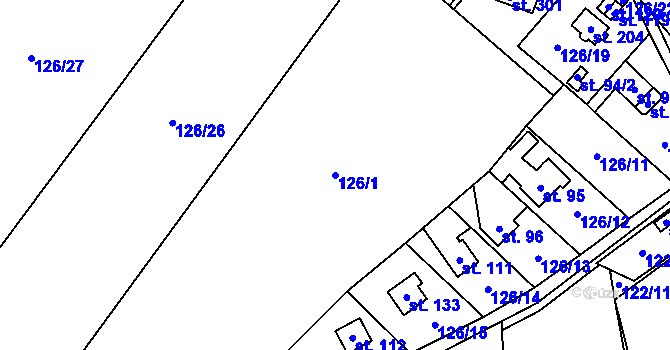 Parcela st. 126/1 v KÚ Poděbaby, Katastrální mapa