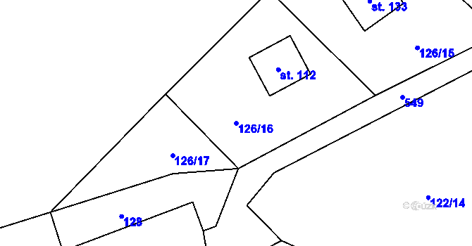 Parcela st. 126/16 v KÚ Poděbaby, Katastrální mapa