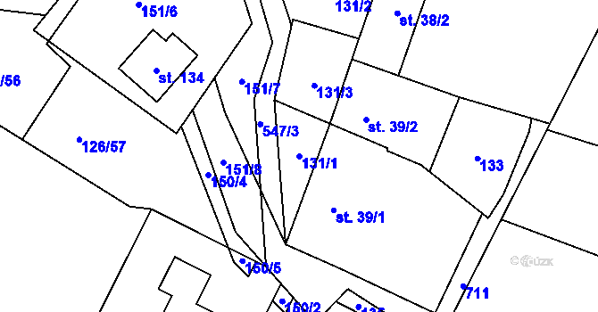Parcela st. 131/1 v KÚ Poděbaby, Katastrální mapa