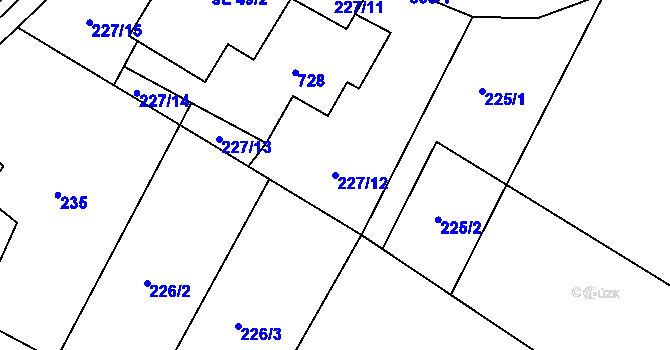 Parcela st. 227/12 v KÚ Poděbaby, Katastrální mapa