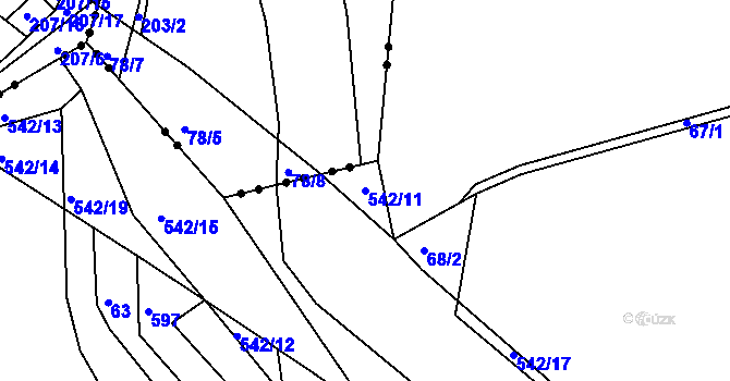 Parcela st. 542/11 v KÚ Poděbaby, Katastrální mapa