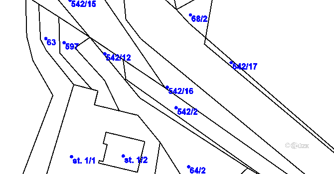 Parcela st. 542/16 v KÚ Poděbaby, Katastrální mapa
