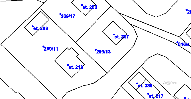 Parcela st. 269/13 v KÚ Poděbaby, Katastrální mapa