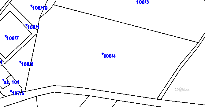 Parcela st. 108/4 v KÚ Poděbaby, Katastrální mapa