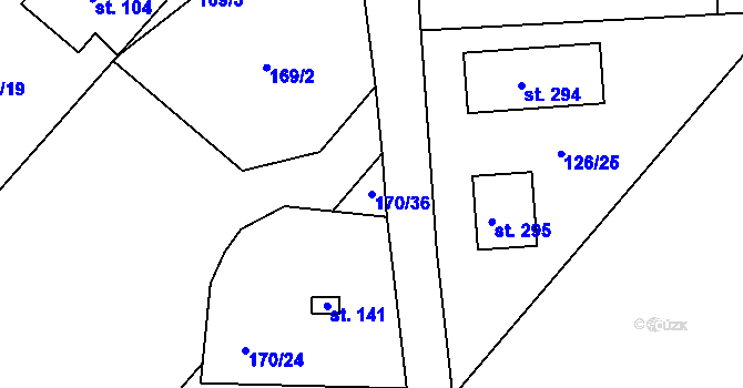 Parcela st. 170/36 v KÚ Poděbaby, Katastrální mapa