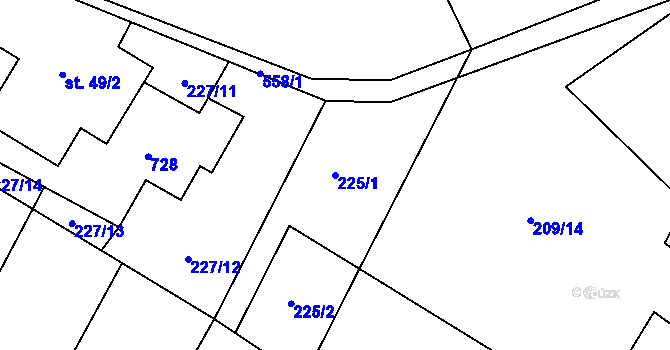 Parcela st. 225/1 v KÚ Poděbaby, Katastrální mapa