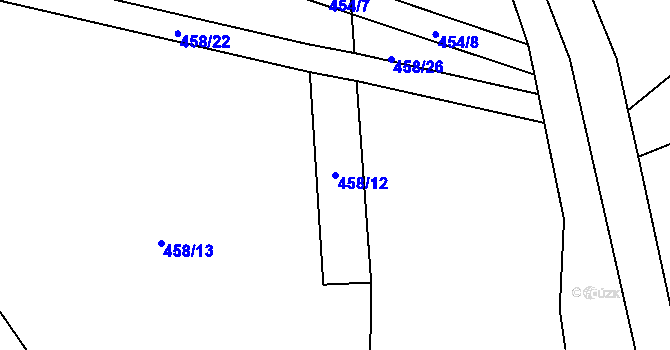 Parcela st. 458/12 v KÚ Poděbaby, Katastrální mapa