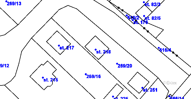 Parcela st. 218 v KÚ Poděbaby, Katastrální mapa