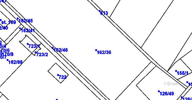 Parcela st. 162/36 v KÚ Poděbaby, Katastrální mapa