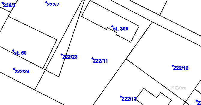 Parcela st. 222/11 v KÚ Poděbaby, Katastrální mapa