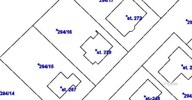 Parcela st. 229 v KÚ Poděbaby, Katastrální mapa