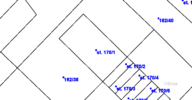 Parcela st. 170/1 v KÚ Poděbaby, Katastrální mapa
