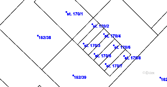 Parcela st. 170/3 v KÚ Poděbaby, Katastrální mapa