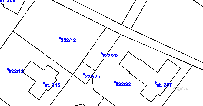 Parcela st. 222/20 v KÚ Poděbaby, Katastrální mapa