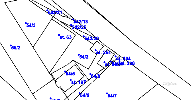 Parcela st. 264 v KÚ Poděbaby, Katastrální mapa