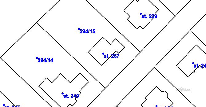 Parcela st. 267 v KÚ Poděbaby, Katastrální mapa