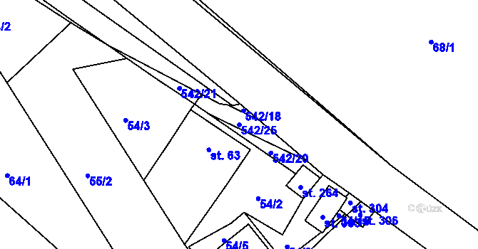 Parcela st. 542/25 v KÚ Poděbaby, Katastrální mapa