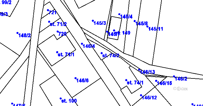 Parcela st. 74/2 v KÚ Poděbaby, Katastrální mapa