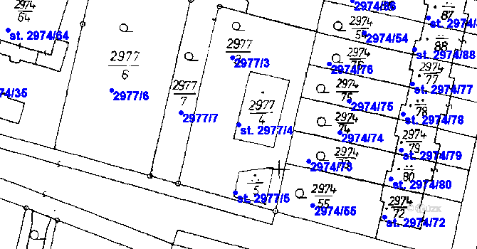 Parcela st. 2977/4 v KÚ Poděbrady, Katastrální mapa
