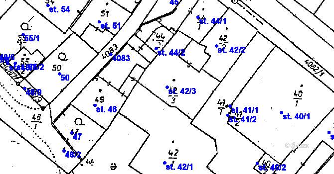 Parcela st. 42/3 v KÚ Poděbrady, Katastrální mapa