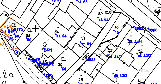 Parcela st. 51 v KÚ Poděbrady, Katastrální mapa