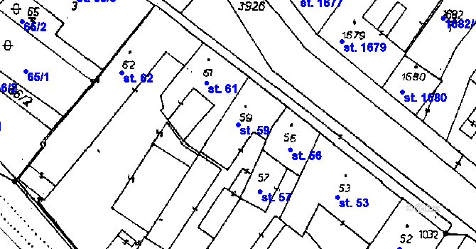 Parcela st. 59 v KÚ Poděbrady, Katastrální mapa