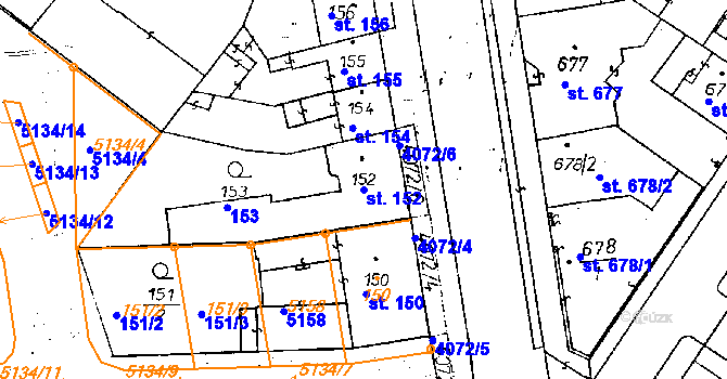 Parcela st. 152 v KÚ Poděbrady, Katastrální mapa