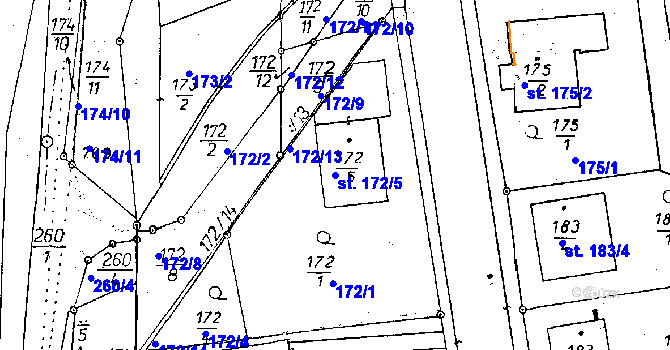 Parcela st. 172/5 v KÚ Poděbrady, Katastrální mapa