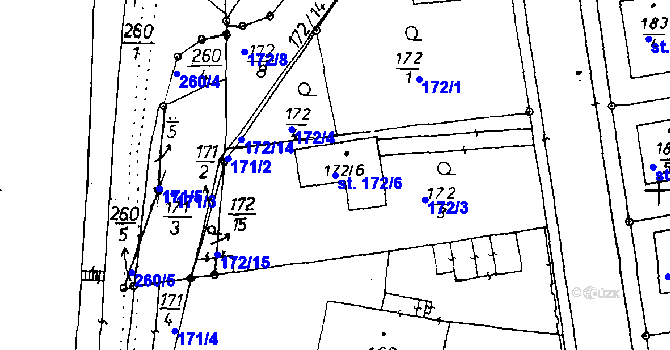 Parcela st. 172/6 v KÚ Poděbrady, Katastrální mapa