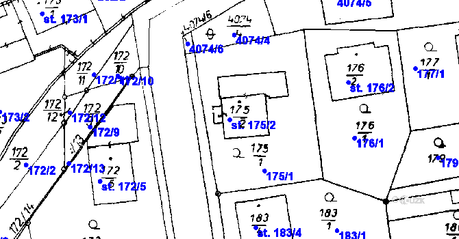 Parcela st. 175/2 v KÚ Poděbrady, Katastrální mapa
