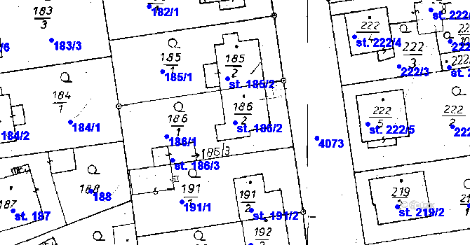 Parcela st. 186/2 v KÚ Poděbrady, Katastrální mapa