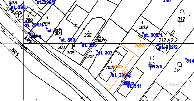 Parcela st. 307 v KÚ Poděbrady, Katastrální mapa