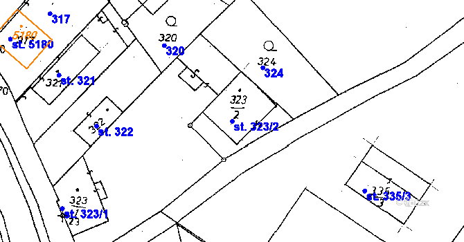 Parcela st. 323/2 v KÚ Poděbrady, Katastrální mapa