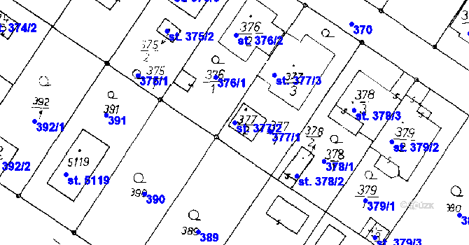 Parcela st. 377/2 v KÚ Poděbrady, Katastrální mapa