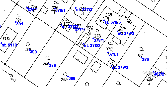 Parcela st. 378/2 v KÚ Poděbrady, Katastrální mapa