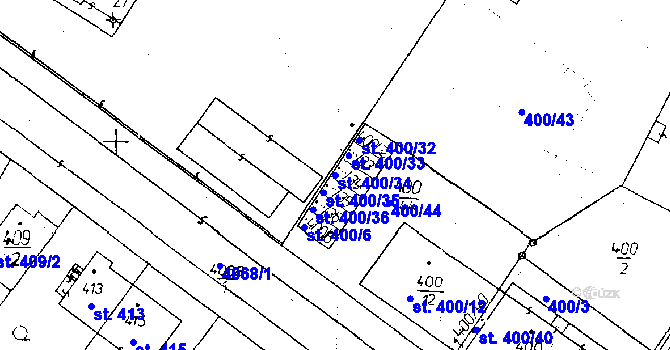 Parcela st. 400/34 v KÚ Poděbrady, Katastrální mapa